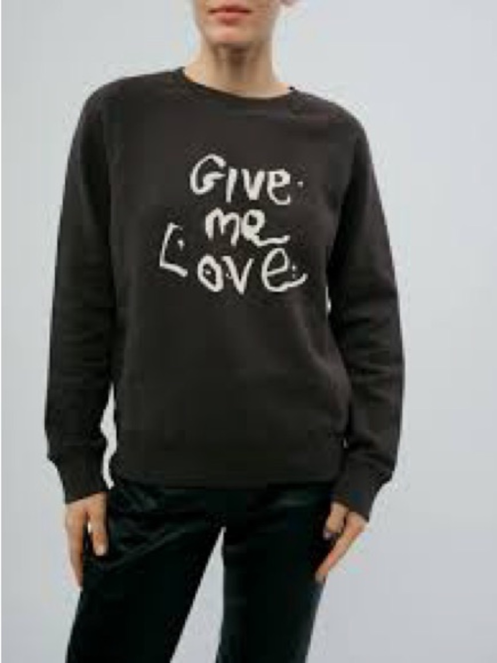 Zadig & Voltaire Black Crewneck Sweater with White "Give Me Love" Graphic